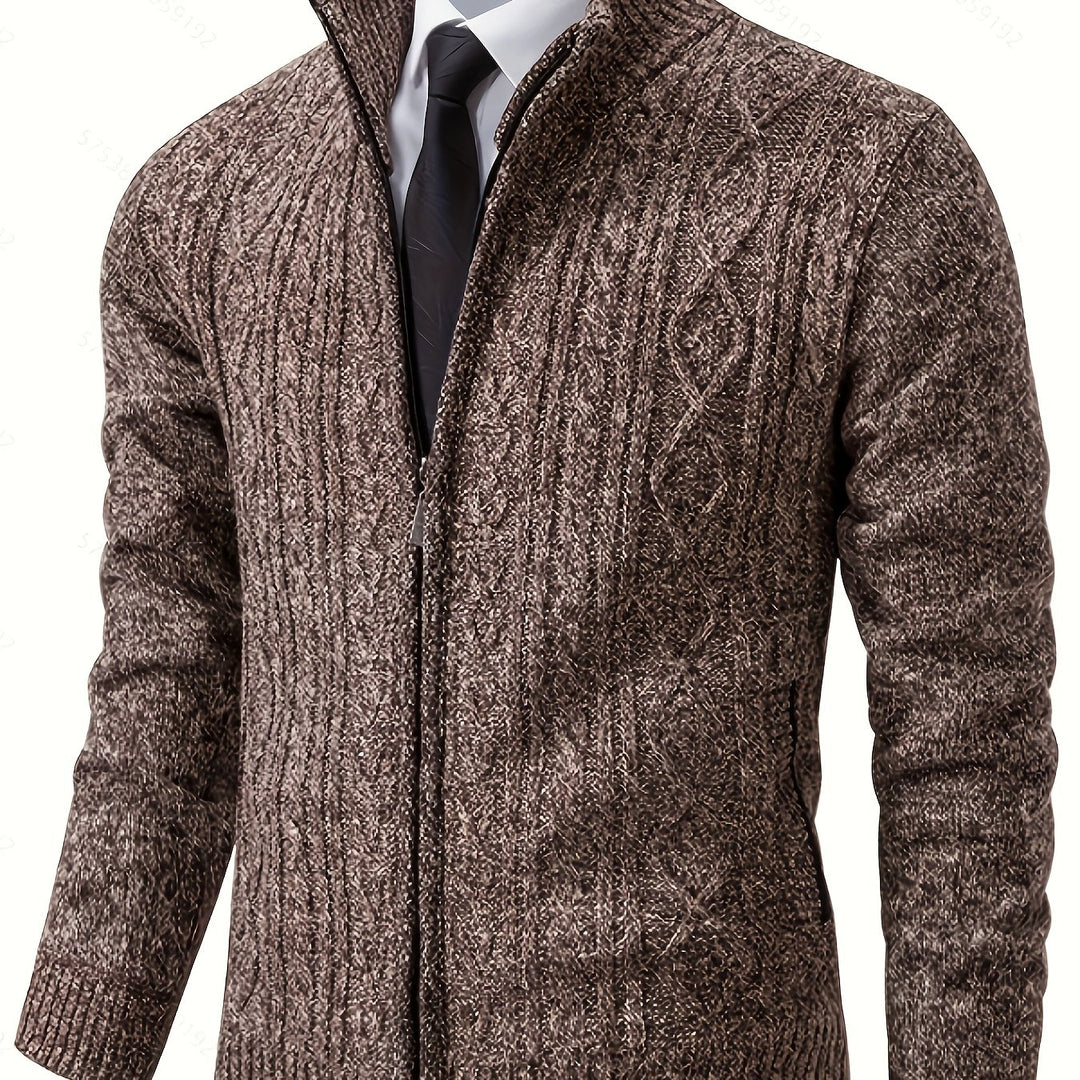 Edmund | Textured Stand-Collar Zip Cardigan
