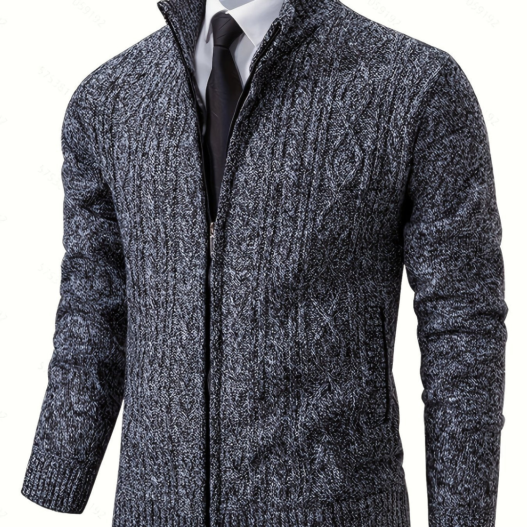 Edmund | Textured Stand-Collar Zip Cardigan