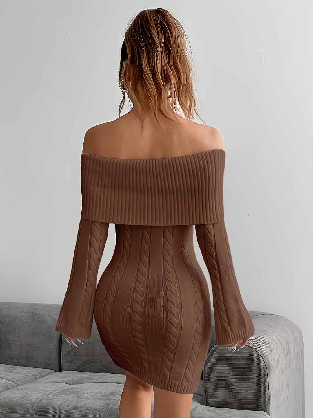 Gabrielle | Off-Shoulder Cable-Knit Dress
