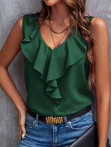 Viviane| Ruffled V-Neck Sleeveless Top