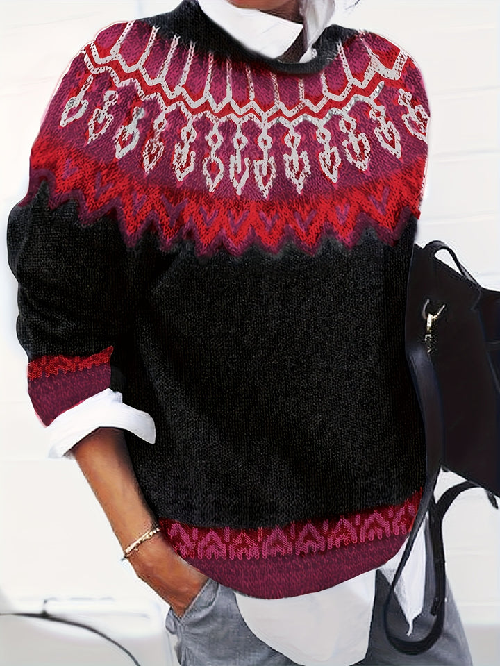 Sylvia | Chunky Jacquard Round Neck Sweater