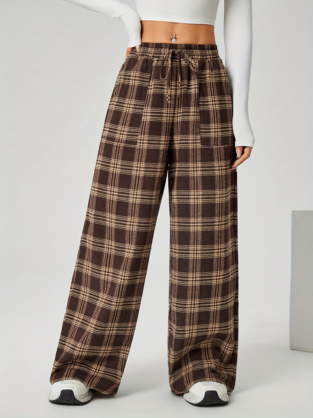 Bonnie | Checked Wide-Leg Trousers