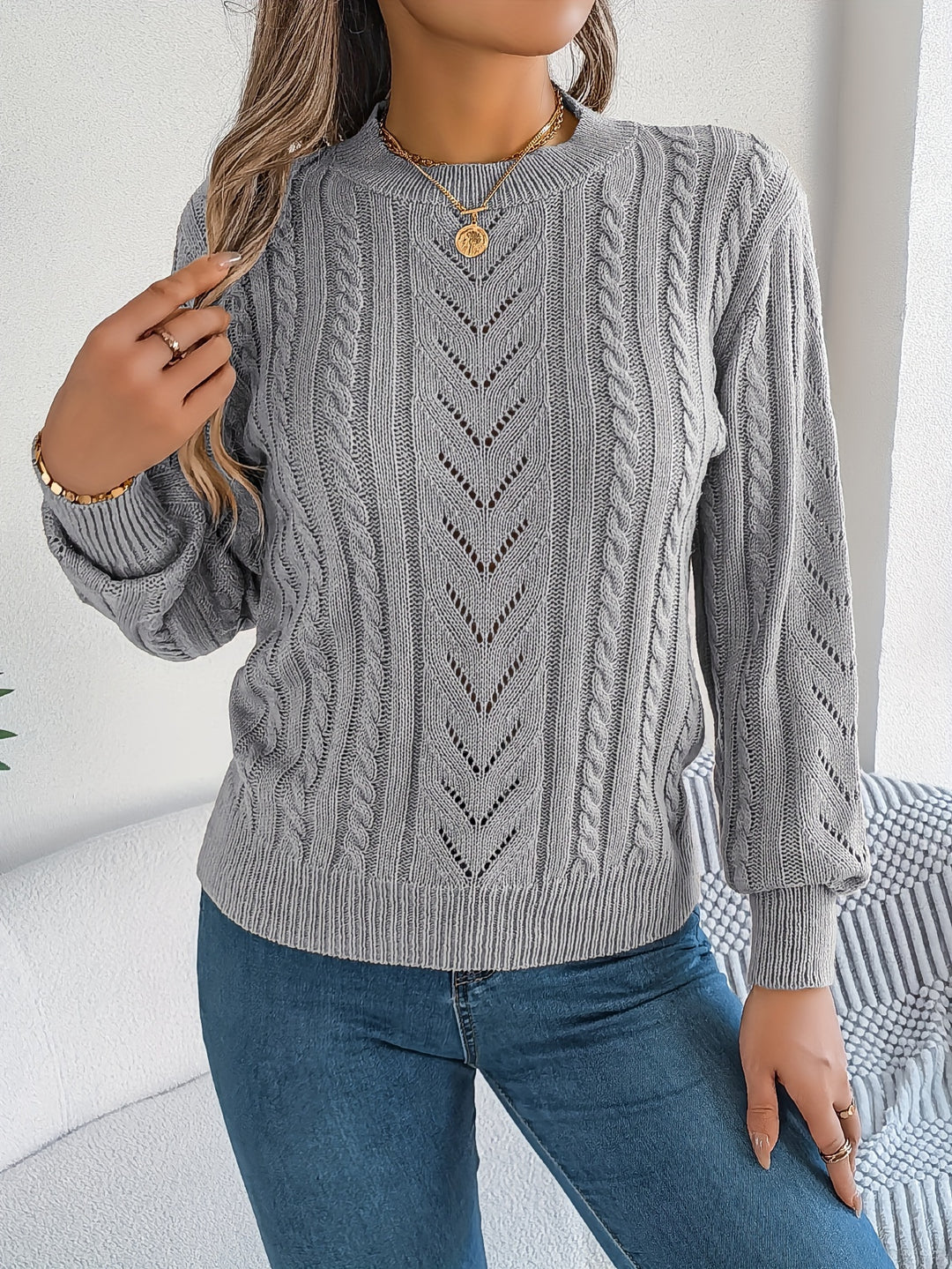 Heather | Textured Cable-Knit Jumper