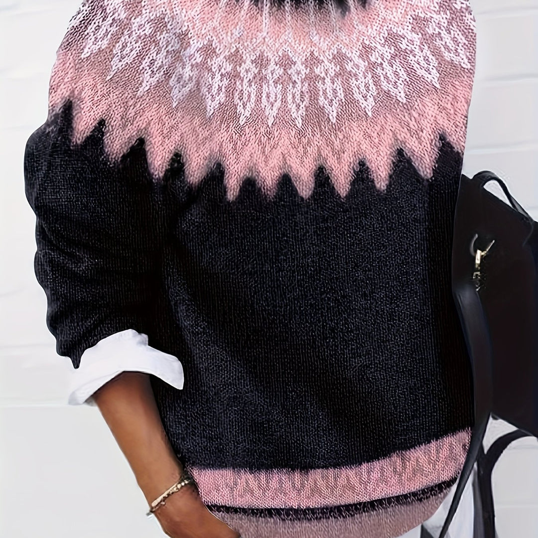 Sylvia | Chunky Jacquard Round Neck Sweater