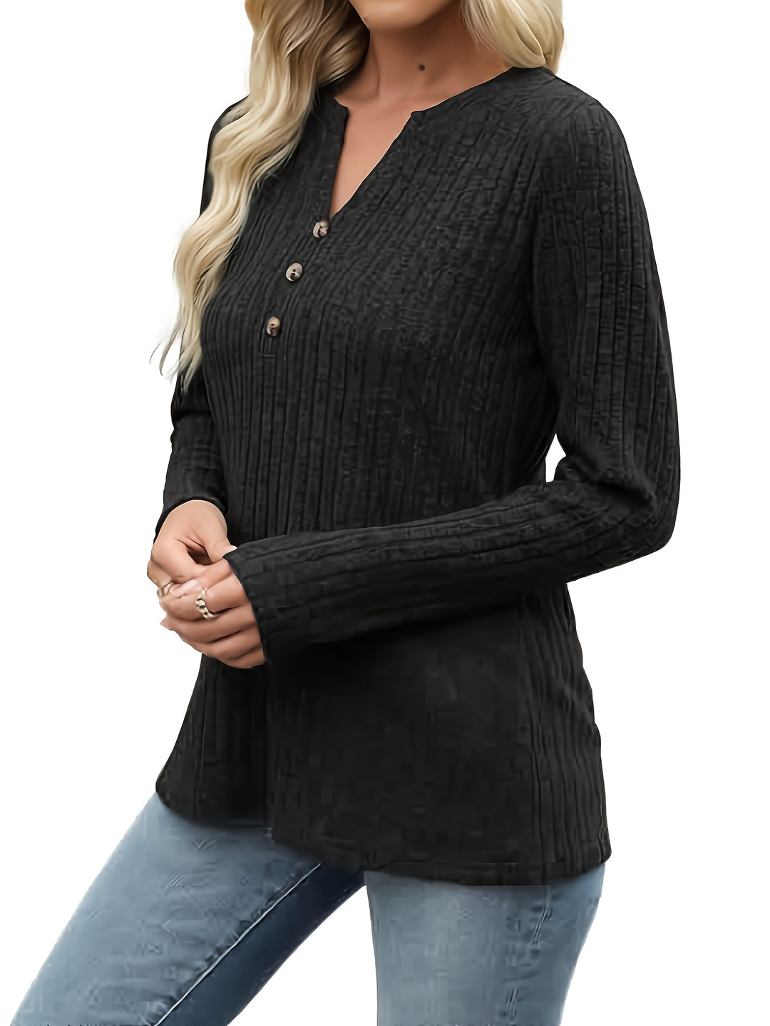Noelle | Ribbed V-Neck Button Top