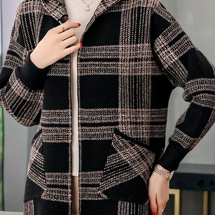 Delaney | Checked Hooded Zip-Up Jacket
