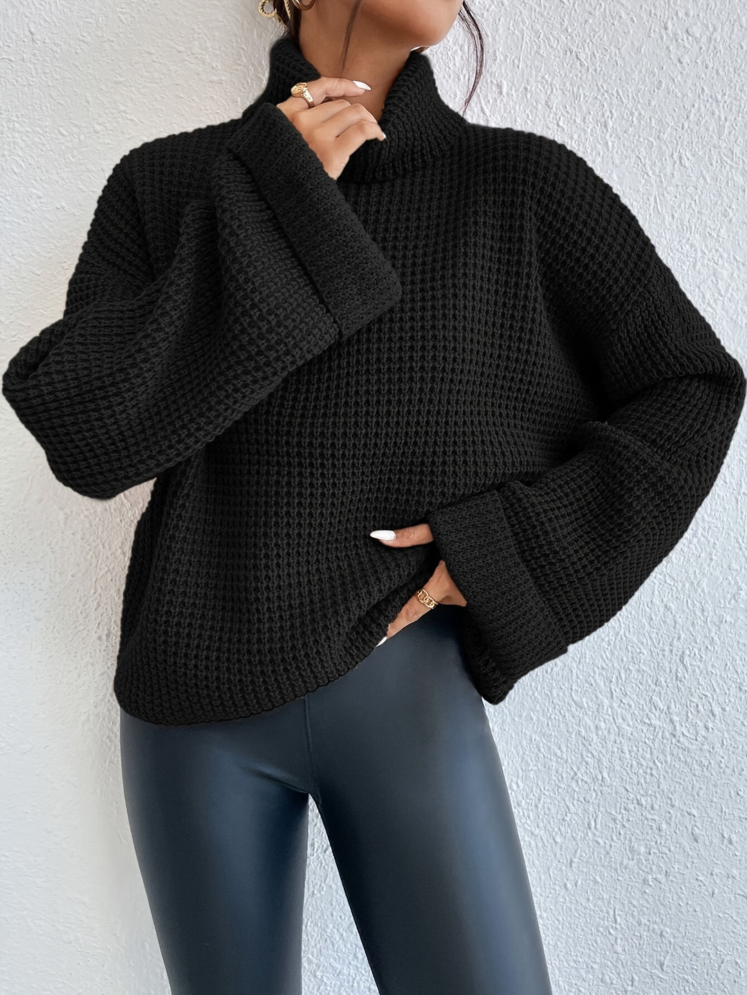 Tamara | Relaxed High-Neck Waffle Sweater