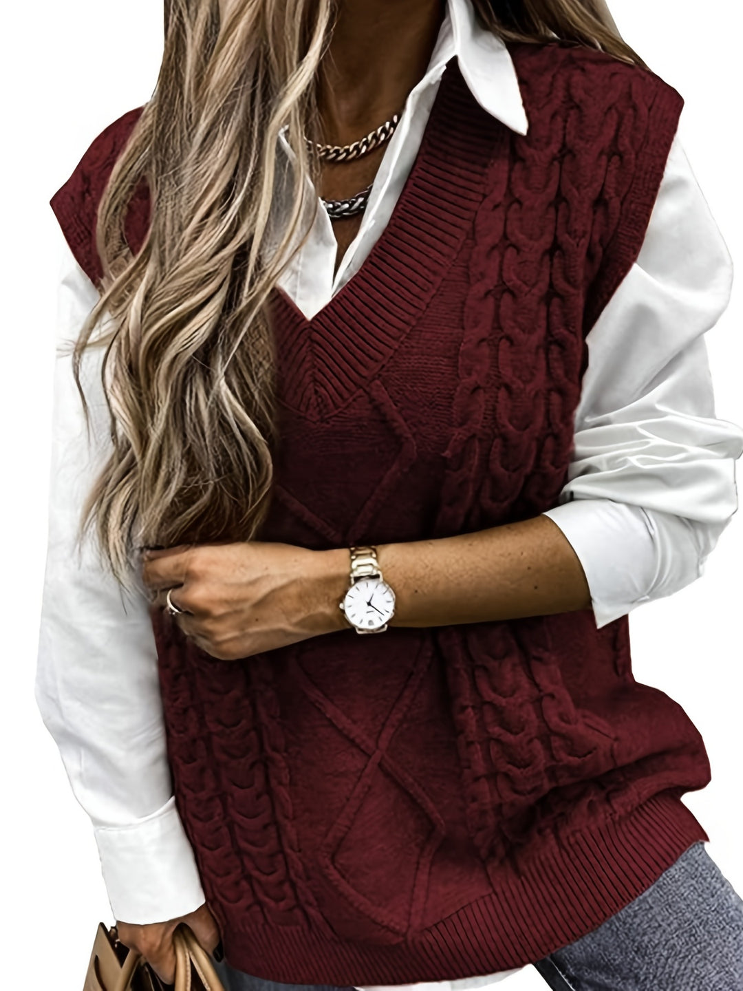 Colleen | Cable-Knit V-Neck Sweater Vest