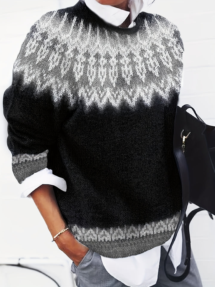 Sylvia | Chunky Jacquard Round Neck Sweater