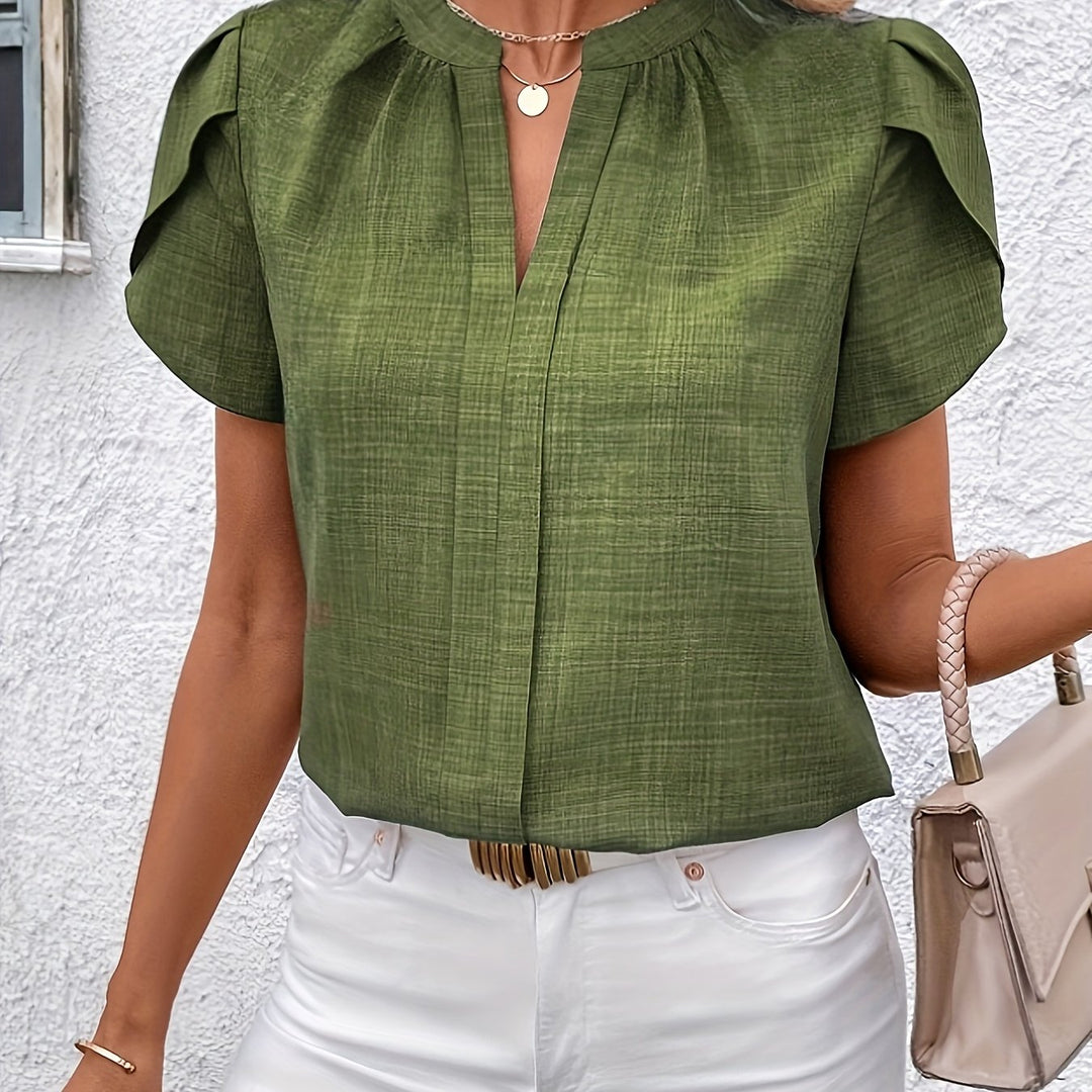 Cora | Petal-Sleeve Notched Blouse