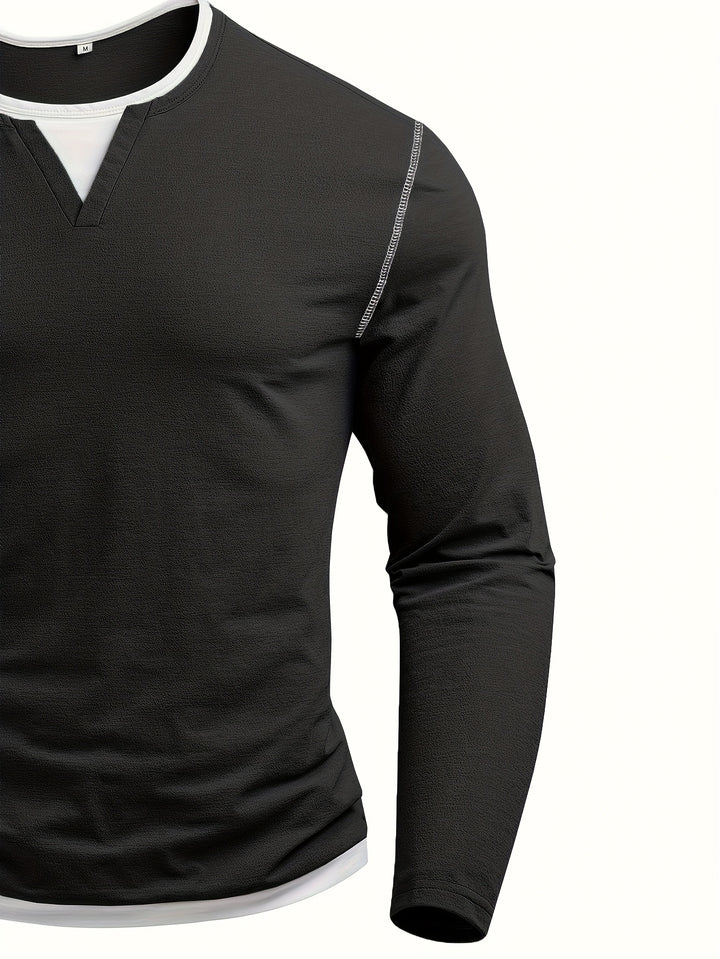 Beckett | Contrast-Stitch Notch-Neck Henley Shirt