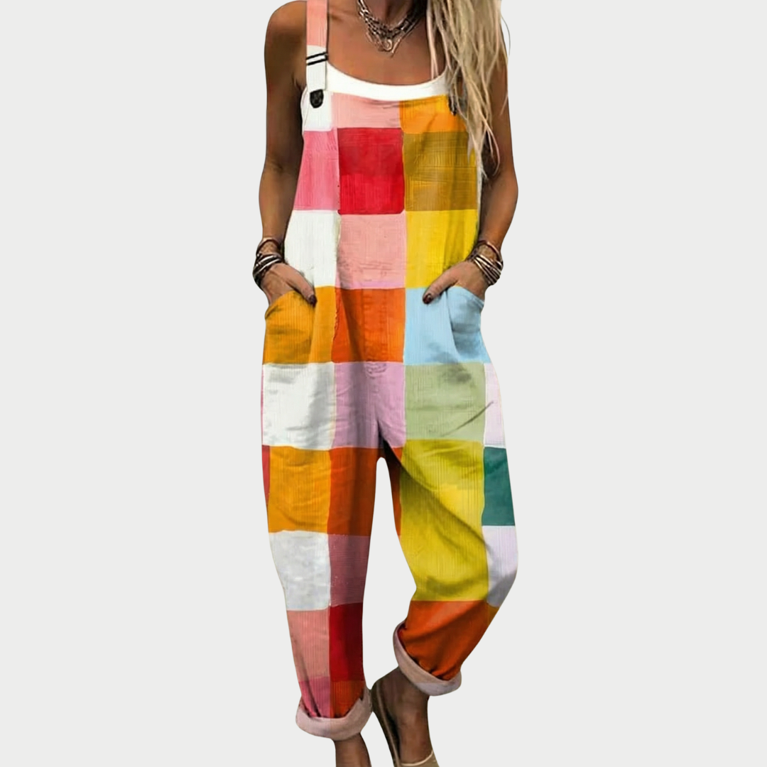 Antonia | Stylish Checkered Multi Patch Jumpsuit