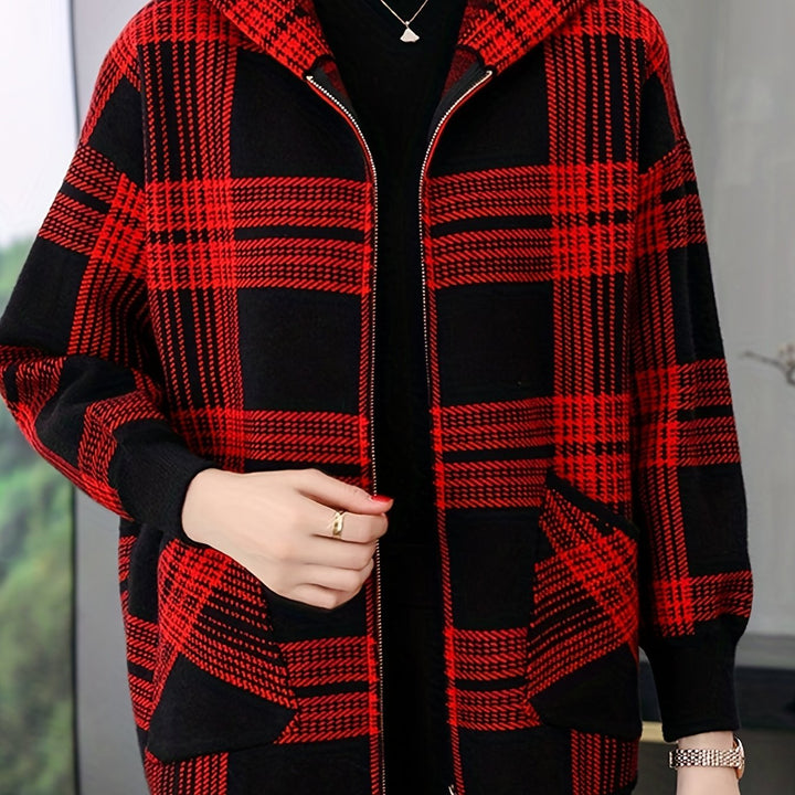 Delaney | Checked Hooded Zip-Up Jacket