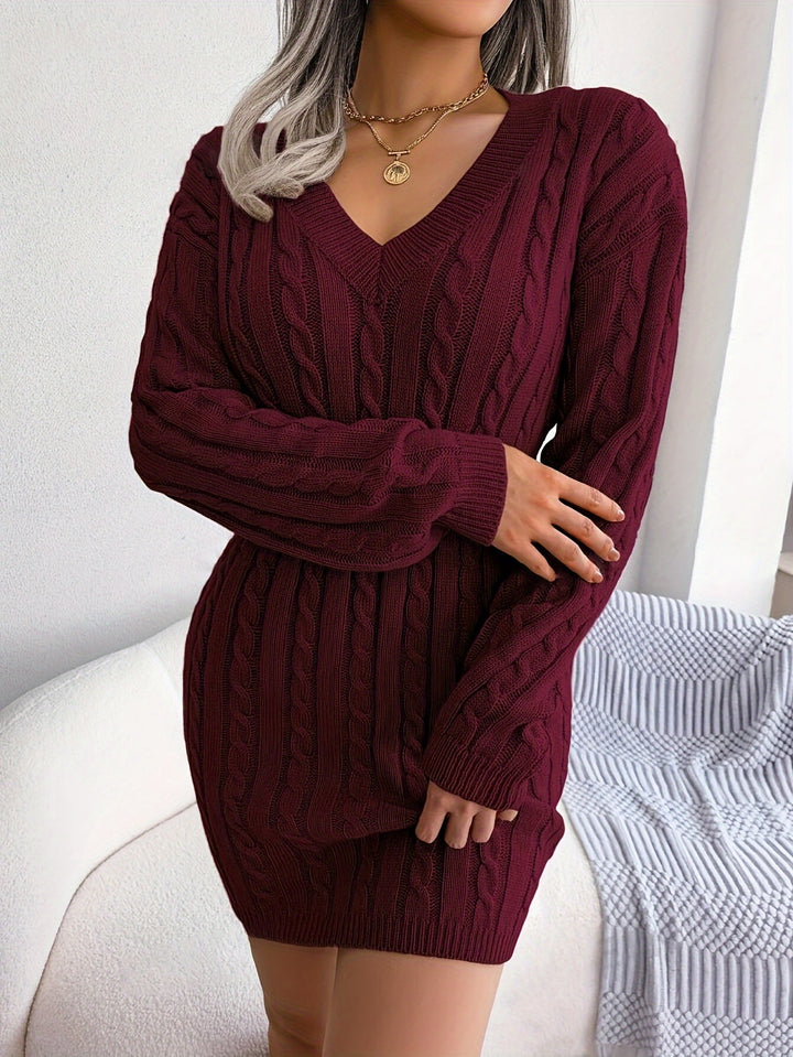 Tabitha | Cable-Knit Cinched-Waist Sweater Dress