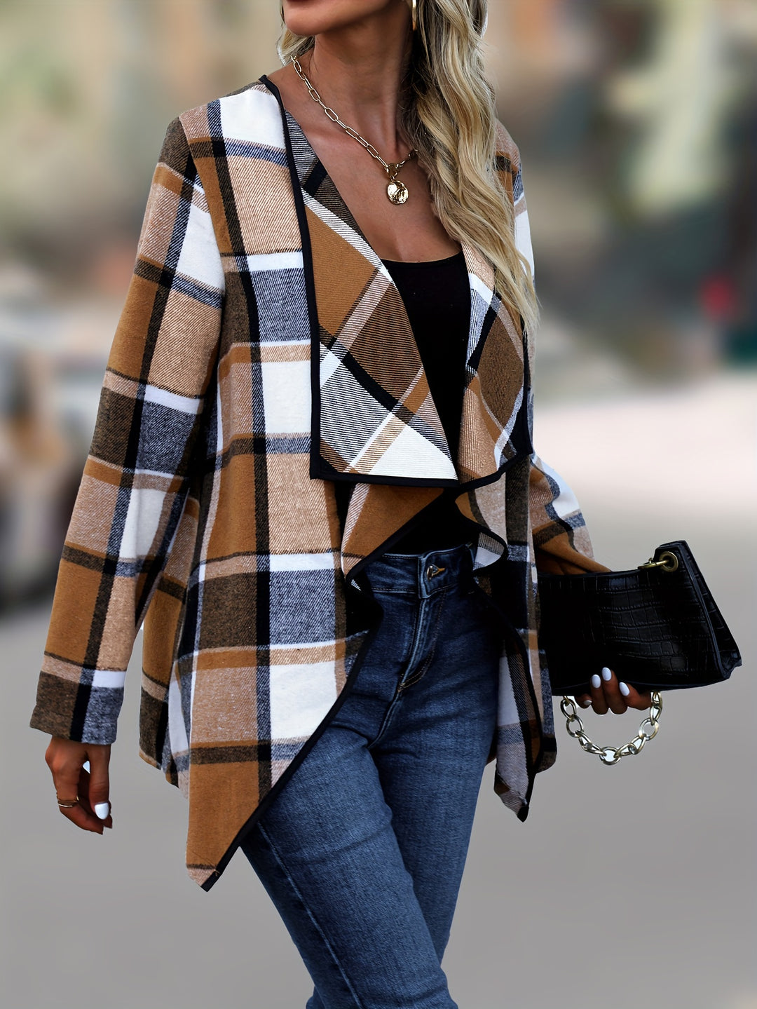 Audrey | Draped Plaid Christmas Coat