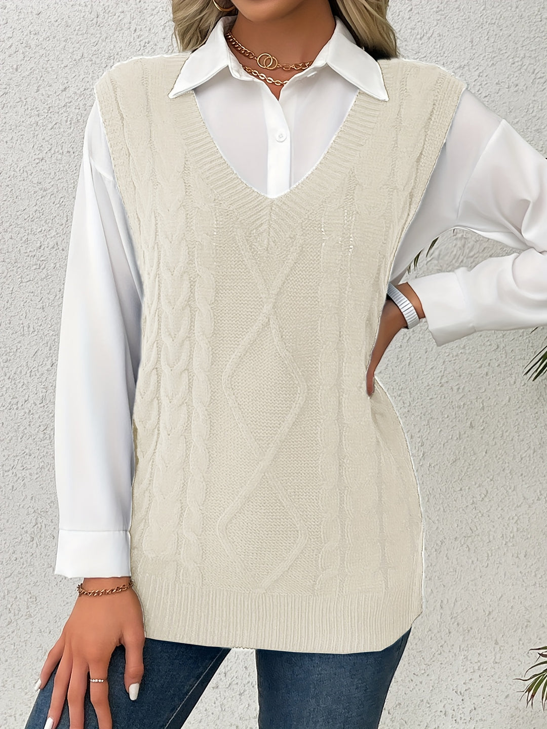 Colleen | Cable-Knit V-Neck Sweater Vest