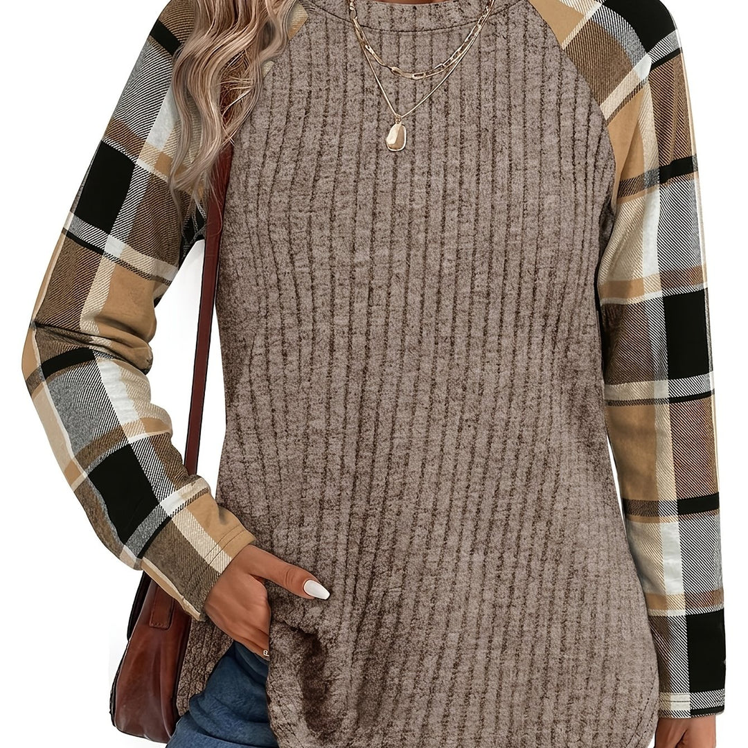 Audrey | Ribbed Check-Sleeve Top