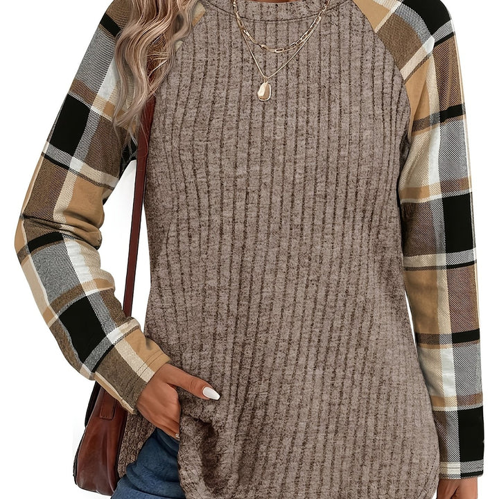 Audrey | Ribbed Check-Sleeve Top