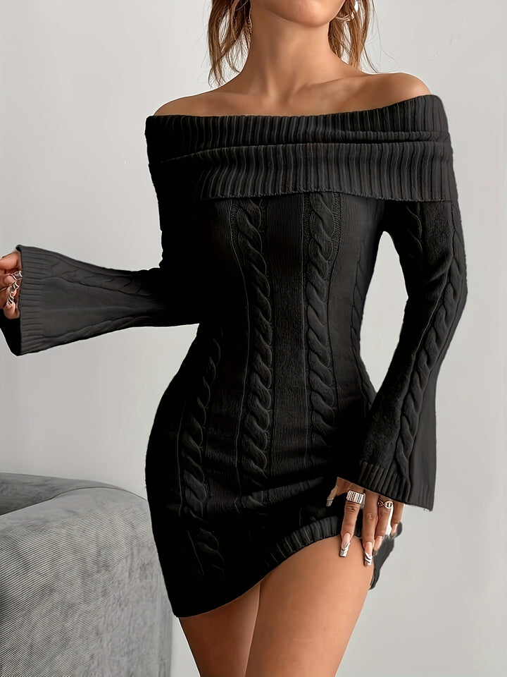 Gabrielle | Off-Shoulder Cable-Knit Dress