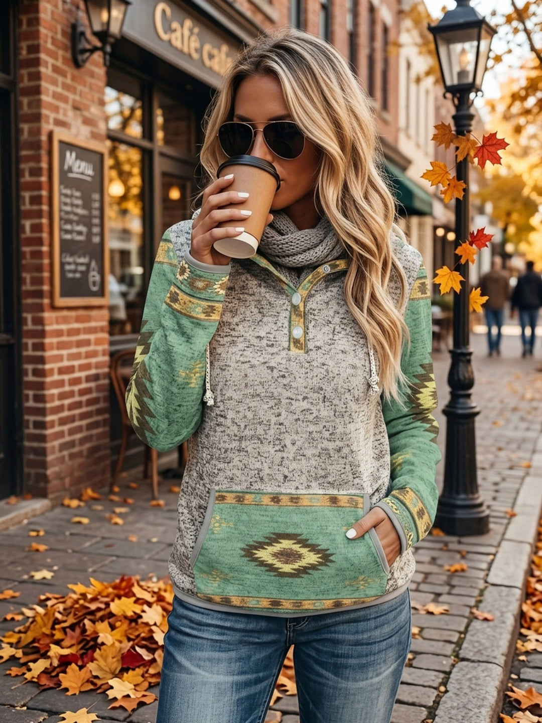 Serena | Western-Pattern Snap-Button Hoodie