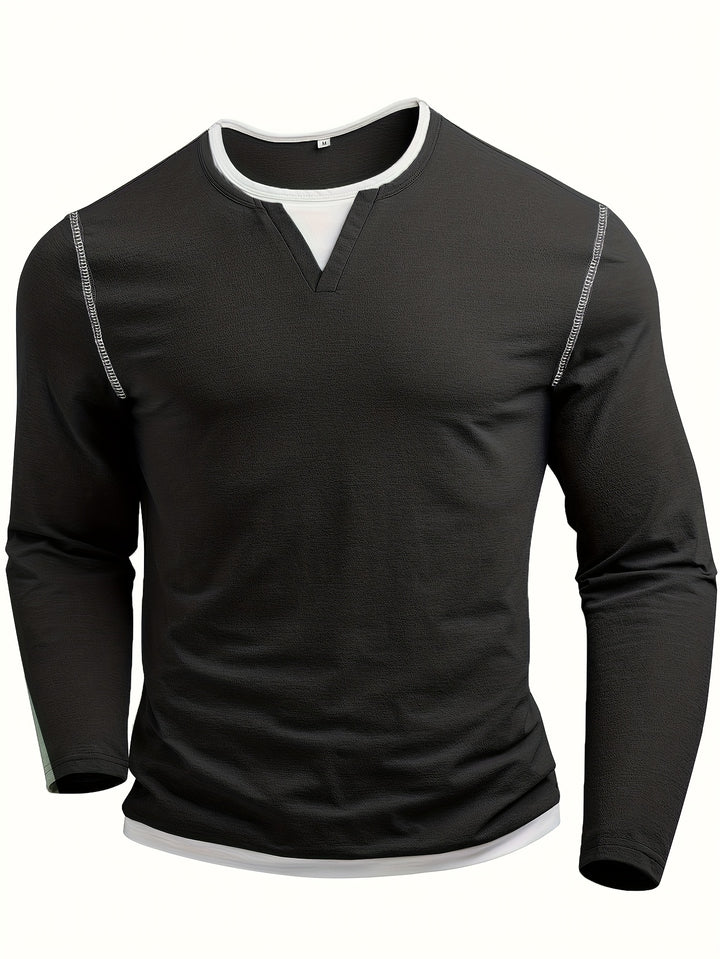 Beckett | Contrast-Stitch Notch-Neck Henley Shirt