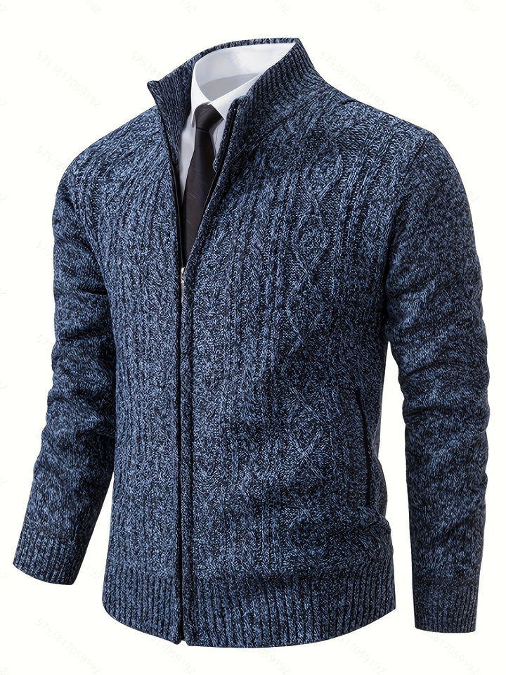 Edmund | Textured Stand-Collar Zip Cardigan