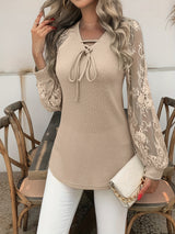 Rosetta | Lace-Sleeve Tie-Neck Top