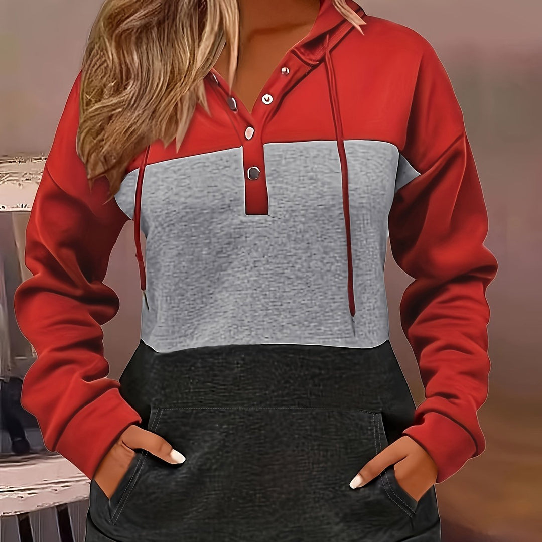 Tamsin | Colour Block Button Hoodie