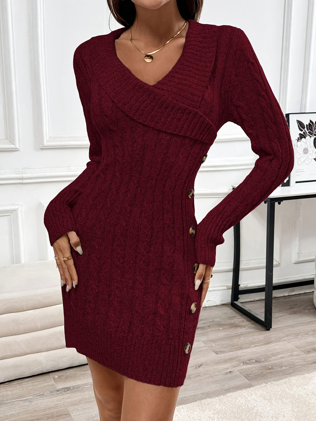 Vanessa | Halloween Button-Side V-Neck Dress