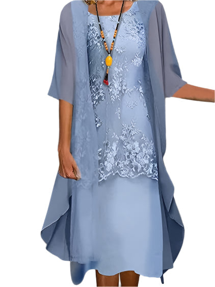 Caroline | Stylish Flowing Sheer Sleeve Midi Dress
