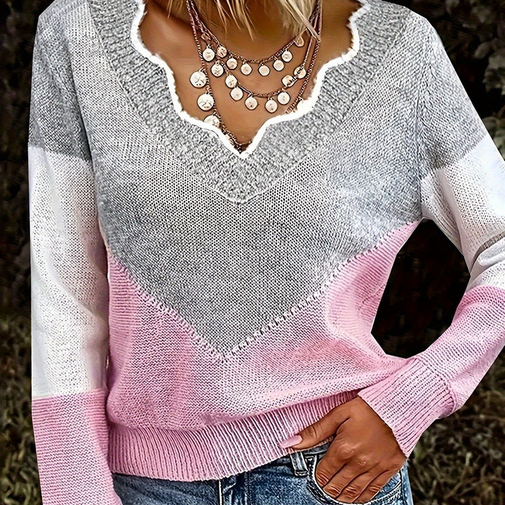 Lydia | Colour-Block V-Neck Sweater