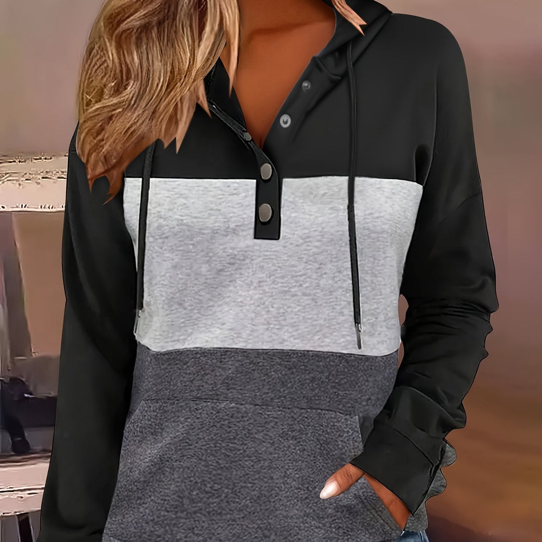 Tamsin | Colour Block Button Hoodie