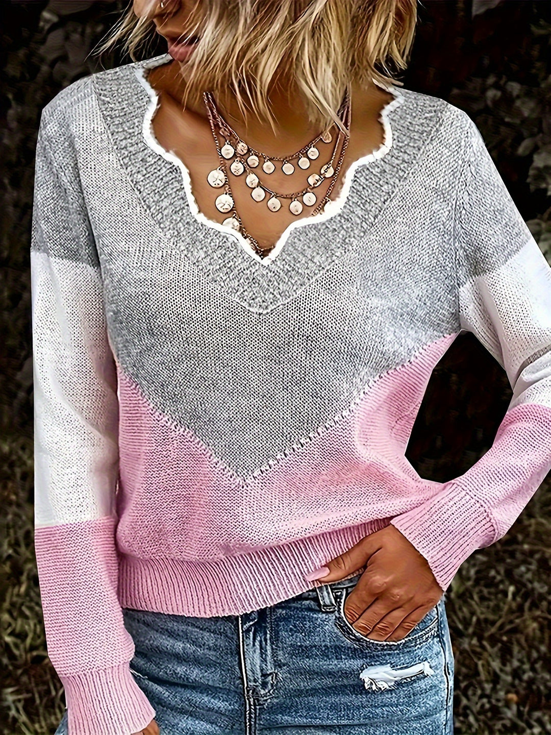 Lydia | Colour-Block V-Neck Sweater