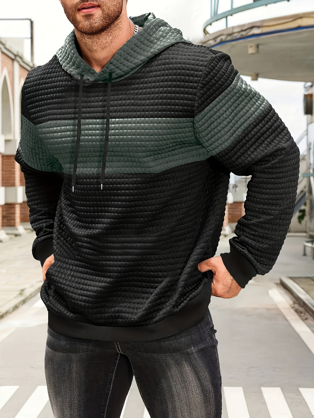 Rutherford | Textured Colour-Block Hoodie