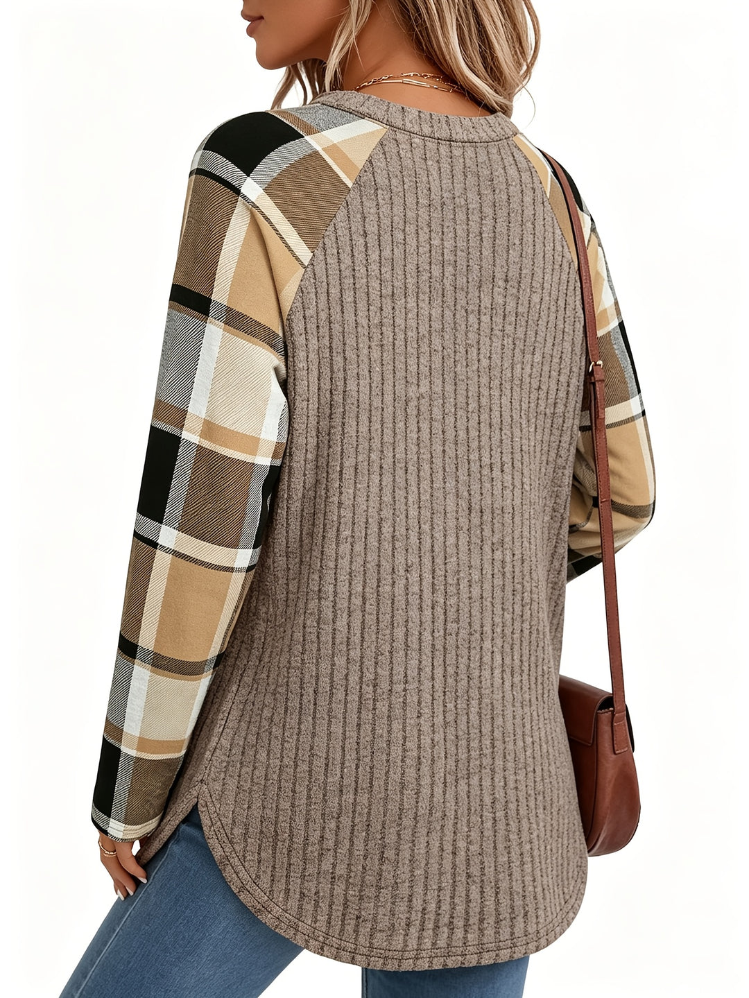 Audrey | Ribbed Check-Sleeve Top