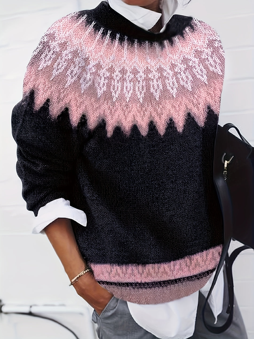 Sylvia | Chunky Jacquard Round Neck Sweater