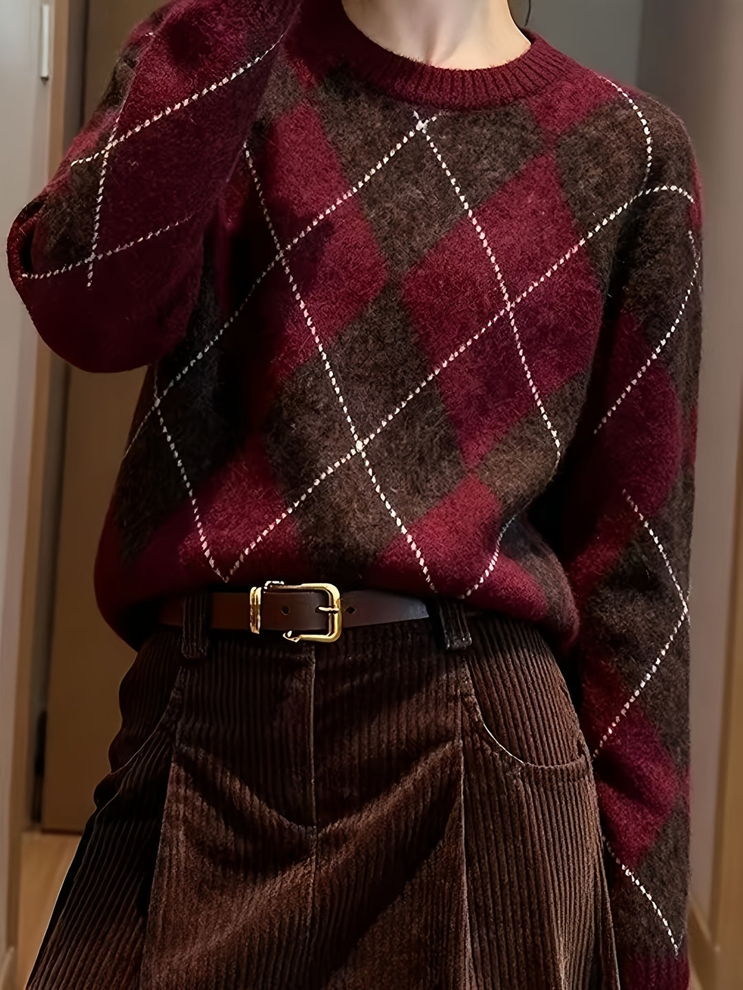 Winifred | Diamond-Check Knit Jumper