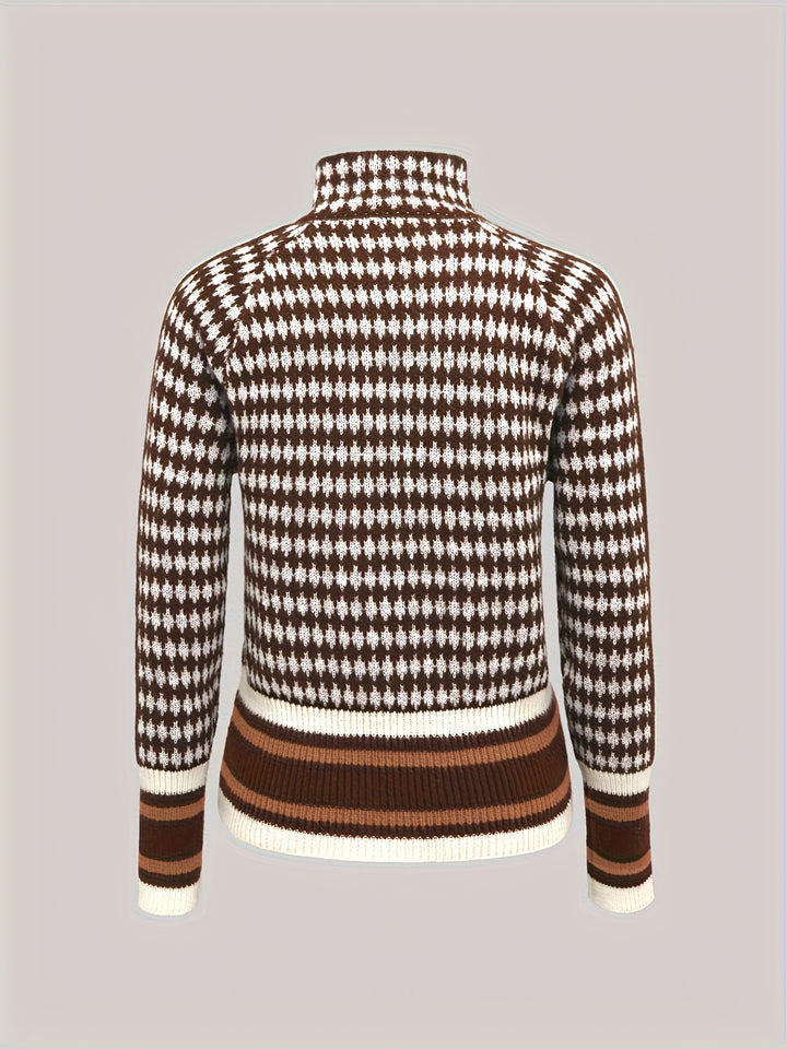 Lenora | Patterned Stand-Collar Zip Cardigan