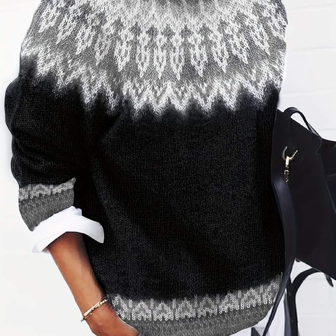 Sylvia | Chunky Jacquard Round Neck Sweater