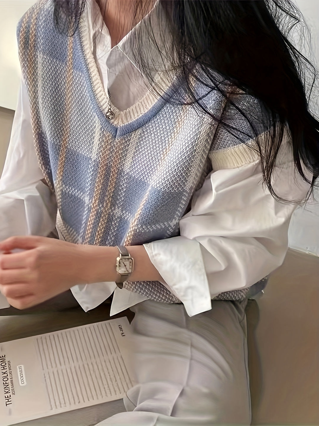 Diana | Argyle V-Neck Sweater Vest
