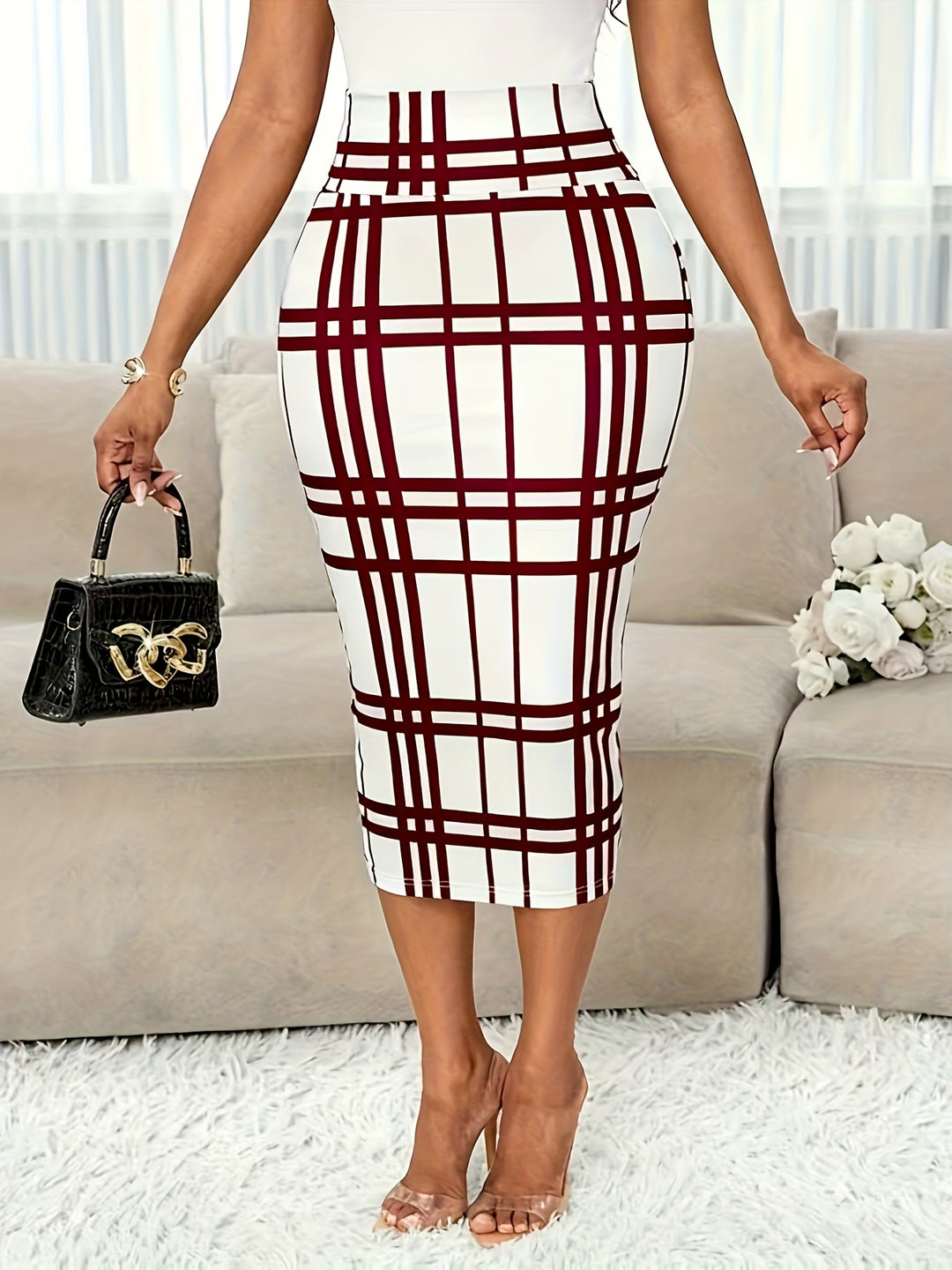 Margaret | Tailored Check Midi Skirt