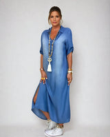 Fatima | Elegant Mid Sleeve V-Neck Plain Dress