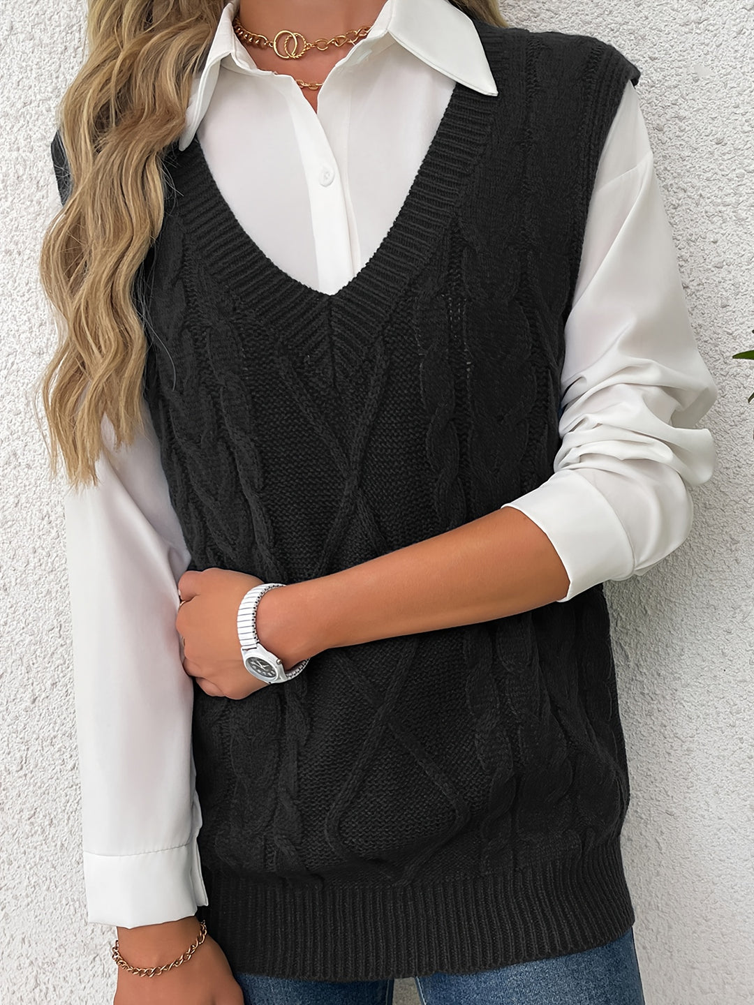 Colleen | Cable-Knit V-Neck Sweater Vest