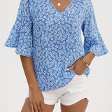 Cecily | Ditsy Floral Ruffle-Sleeve Blouse
