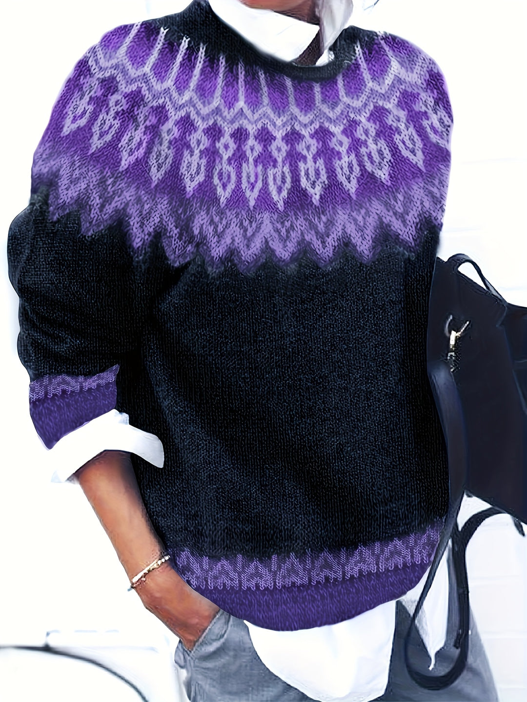 Sylvia | Chunky Jacquard Round Neck Sweater