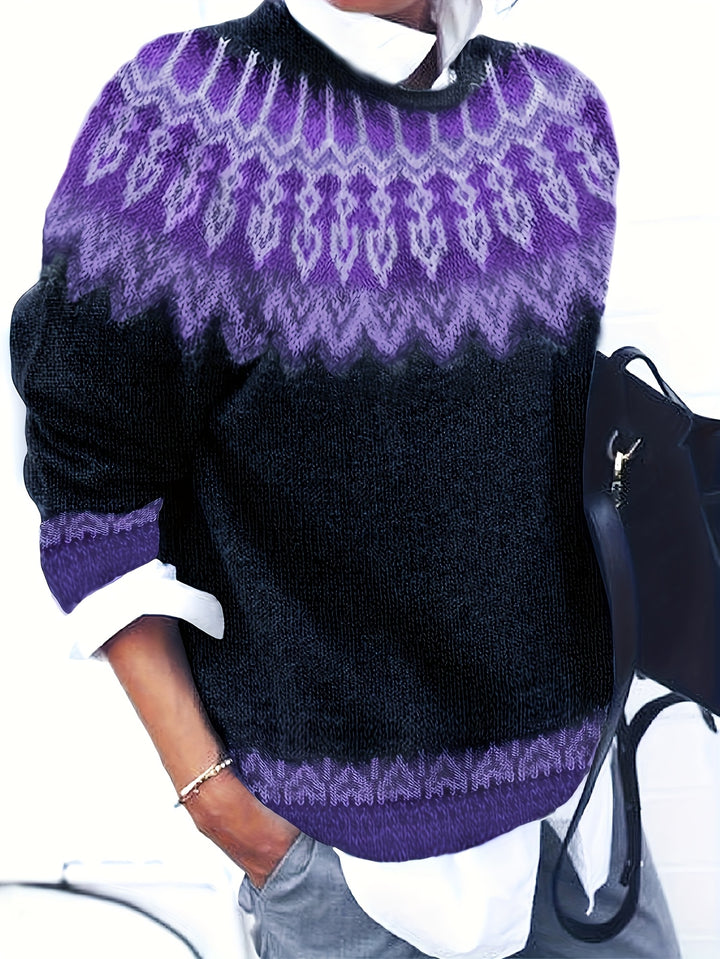 Sylvia | Chunky Jacquard Round Neck Sweater