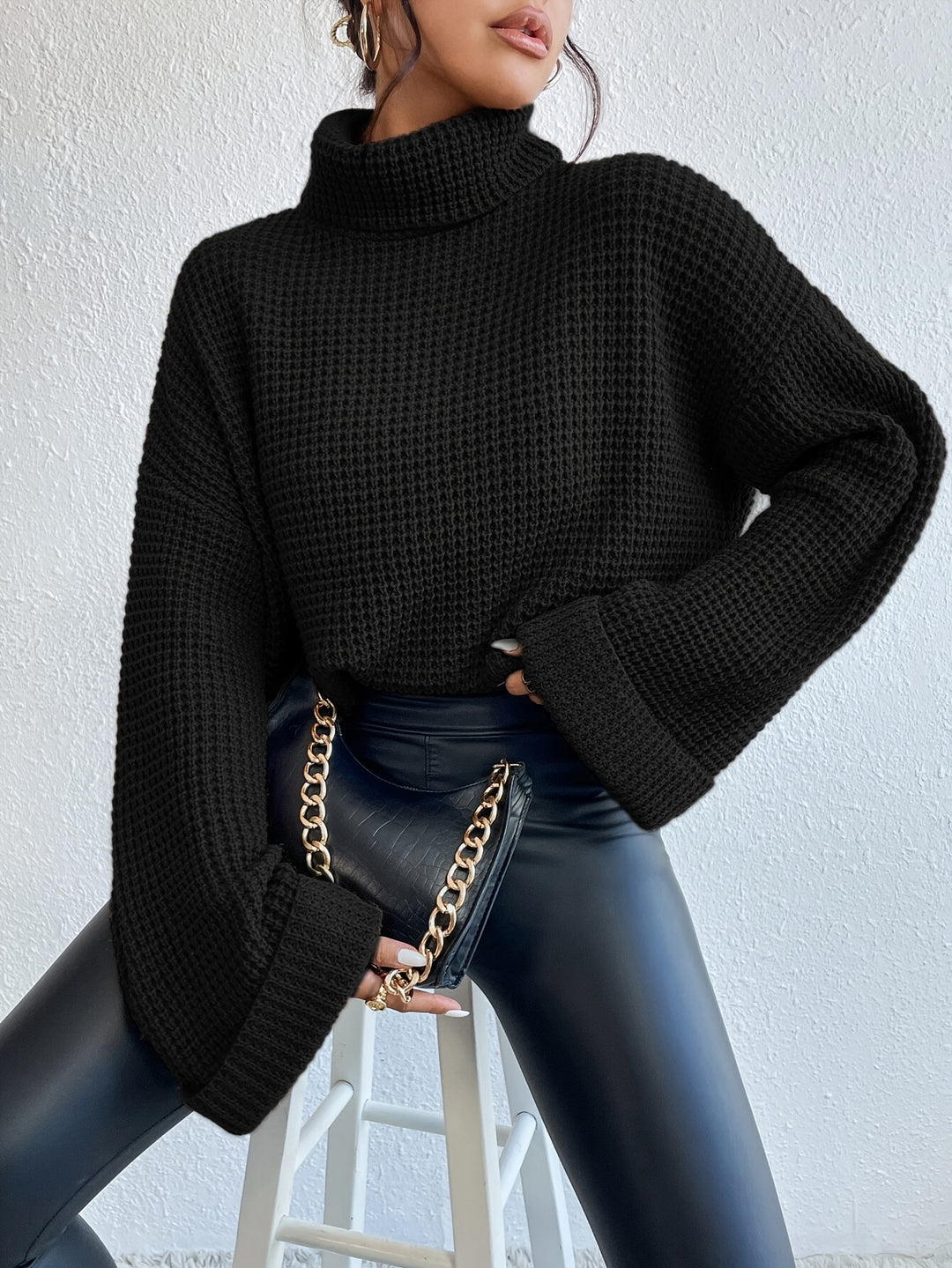Tamara | Relaxed High-Neck Waffle Sweater