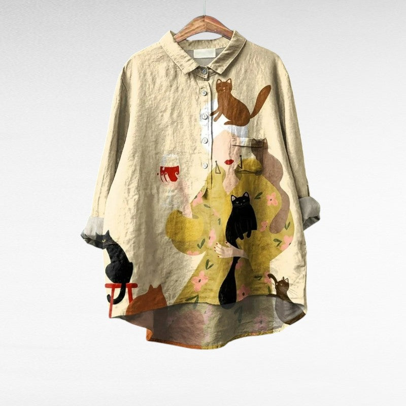 Rose | Vintage-Inspired Cat Print Blouse