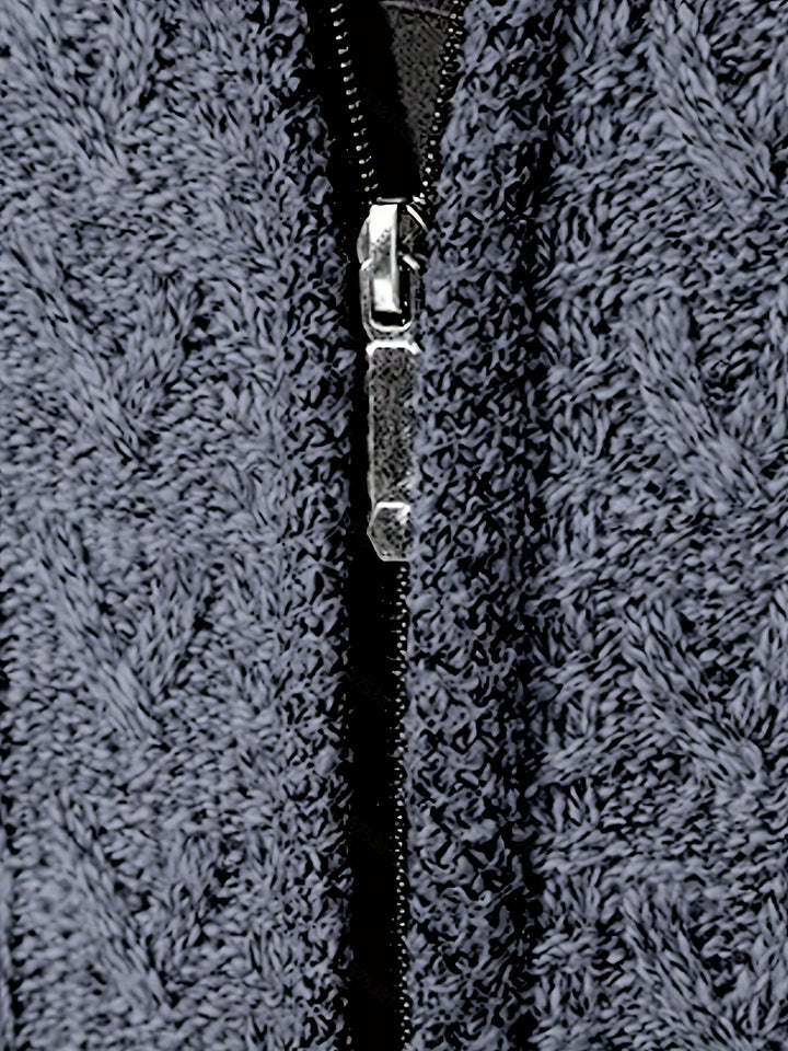 Edmund | Textured Stand-Collar Zip Cardigan