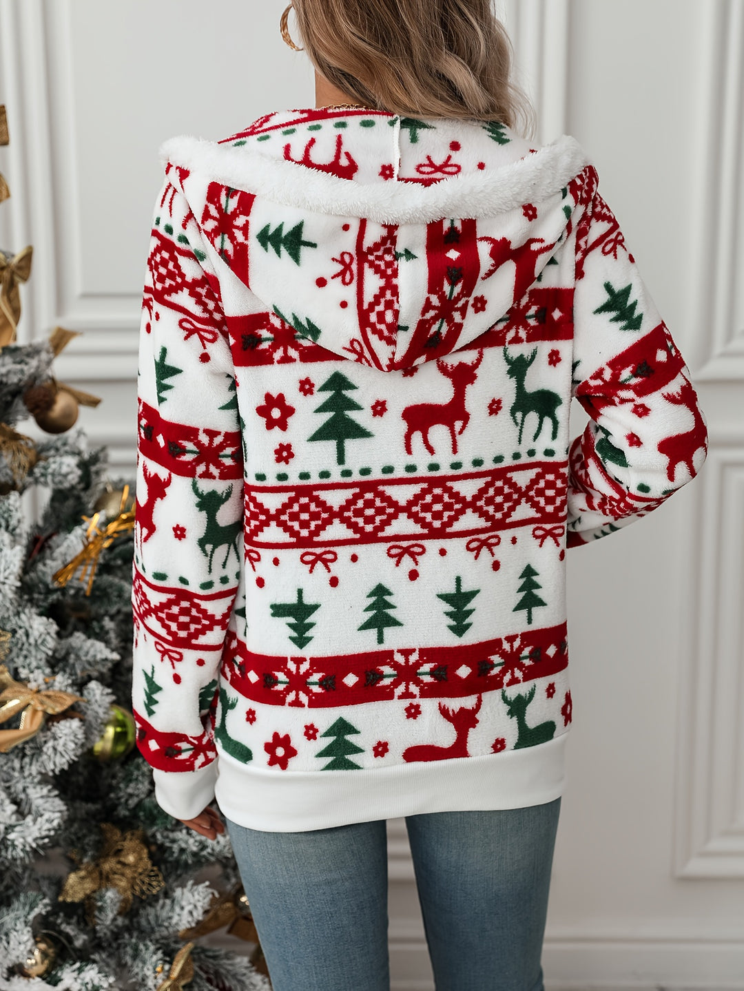 Holly | Christmas Reindeer Zip Hoodie